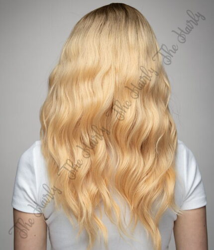 Peruka syntetyczna ciepły blond z odrostem wet look nowa kolekcja - obrazek 4