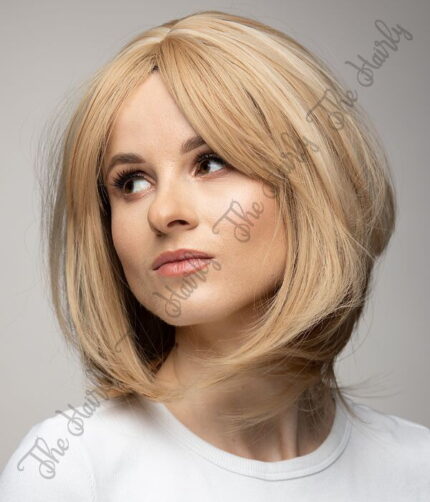 z syntetycznych włosów peruka blond krótki bobik