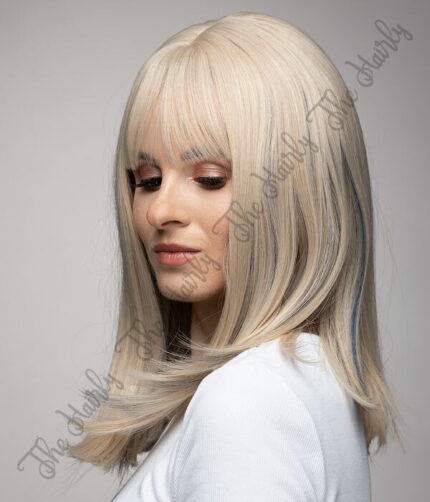 Peruka syntetyczna Blond z niebieskimi pasemkami nowa kolekcja - obrazek 3