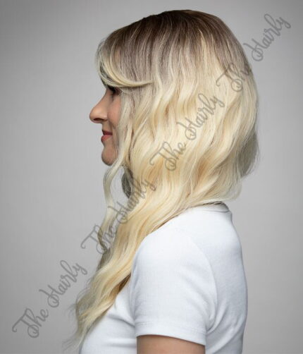 Peruka syntetyczna zimny blond z odrostem wet look nowa kolekcja - obrazek 3