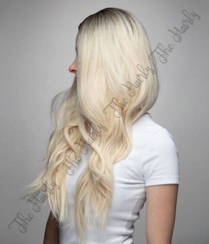 Peruka syntetyczna blond platyna z odrostem falowane - obrazek 3