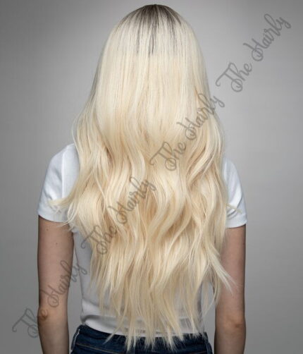 Peruka syntetyczna blond platyna z odrostem falowane - obrazek 4