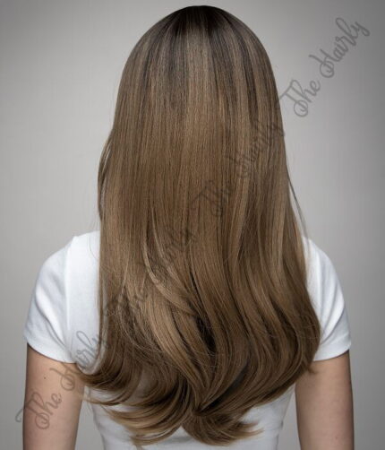 Peruka syntetyczna ciemny blond ombre proste grzywka