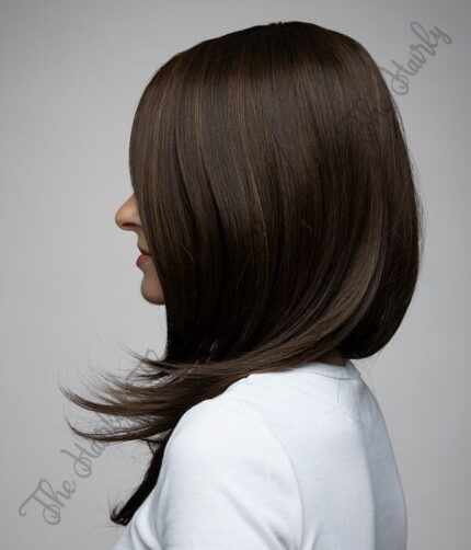 Peruka syntetyczna ciemny brąz cieniowana grzywka - obrazek 3