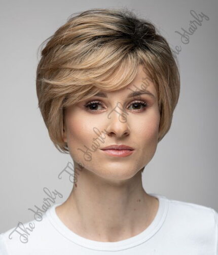 blond krótka peruka mieszana z odrostem