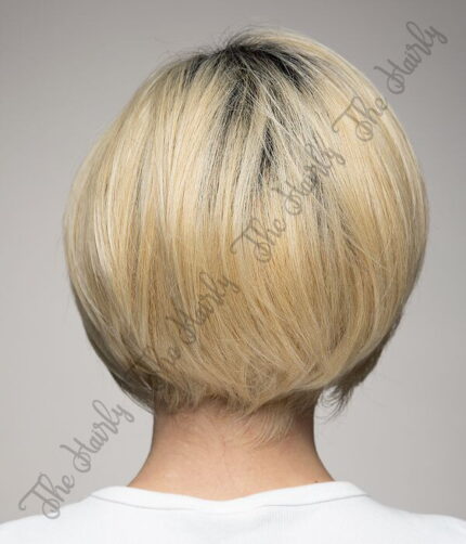 Peruka 50% włos naturalny, 50% włos syntetyczny, krótki blond bob z odrostem - obrazek 4