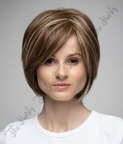 perułka z mieszanych włosów krótki brąz bob z pasemkami