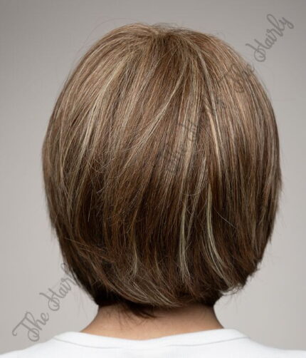 Peruka 50% włos naturalny, 50% włos syntetyczny, krótki brąz bob z pasemkami - obrazek 4