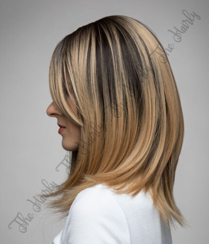 Peruka syntetyczna Ciepły blond z pasemkami i naturalnym odrostem - obrazek 4