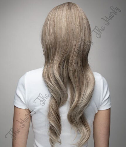 Peruka syntetyczna popielaty blond balayage fale grzywka - obrazek 4