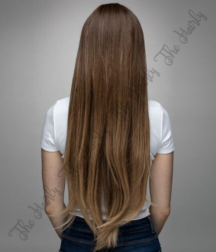 Peruka syntetyczna ciemny blond 61cm ombre proste grzywka - obrazek 4