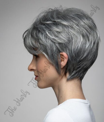 Peruka 50% włos naturalny, 50% włos syntetyczny, naturalny siwy - obrazek 3