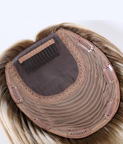 Tupet naturalny z mikroskórą kolor popielaty blond z brąz pasemkami i odrostem - obrazek 4