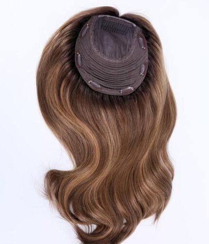 Tupet naturalny z mikroskórą ręcznie szyty kolor brąz balayage - obrazek 3