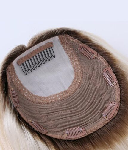 Tupet naturalny z mikroskórą ręcznie szyty kolor blond 60 z odrostem - obrazek 3