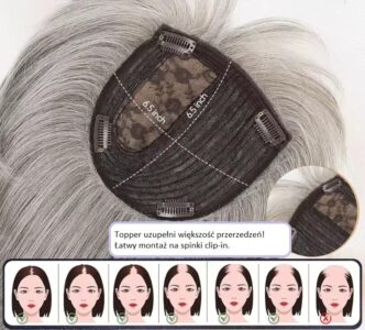 Topper / Tupet damski naturalny clip in 23cm z grzywką - obrazek 2