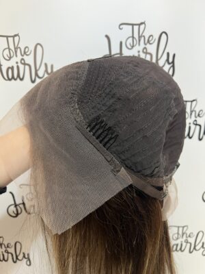 Peruka naturalna Janice front lace z włosów europejskich, długość 40cm, średni brąz z pasemkami - obrazek 7