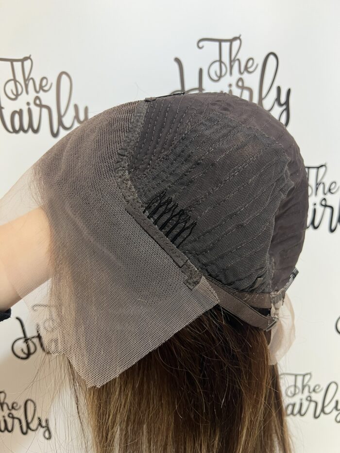 Peruka naturalna Janice front lace z włosów europejskich, długość 40cm, średni brąz z pasemkami - obrazek 7