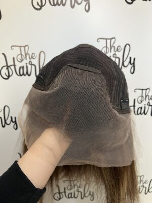 Peruka naturalna Janice front lace z włosów europejskich, długość 40cm, średni brąz z pasemkami - obrazek 6