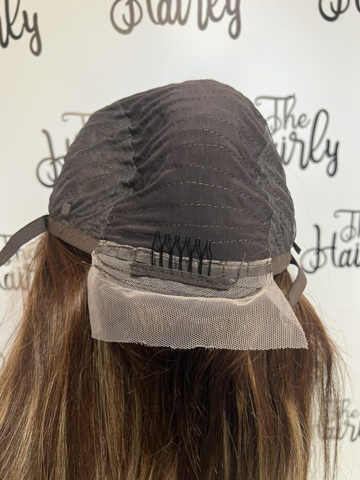 Peruka naturalna Janice front lace z włosów europejskich, długość 40cm, średni brąz z pasemkami - obrazek 5