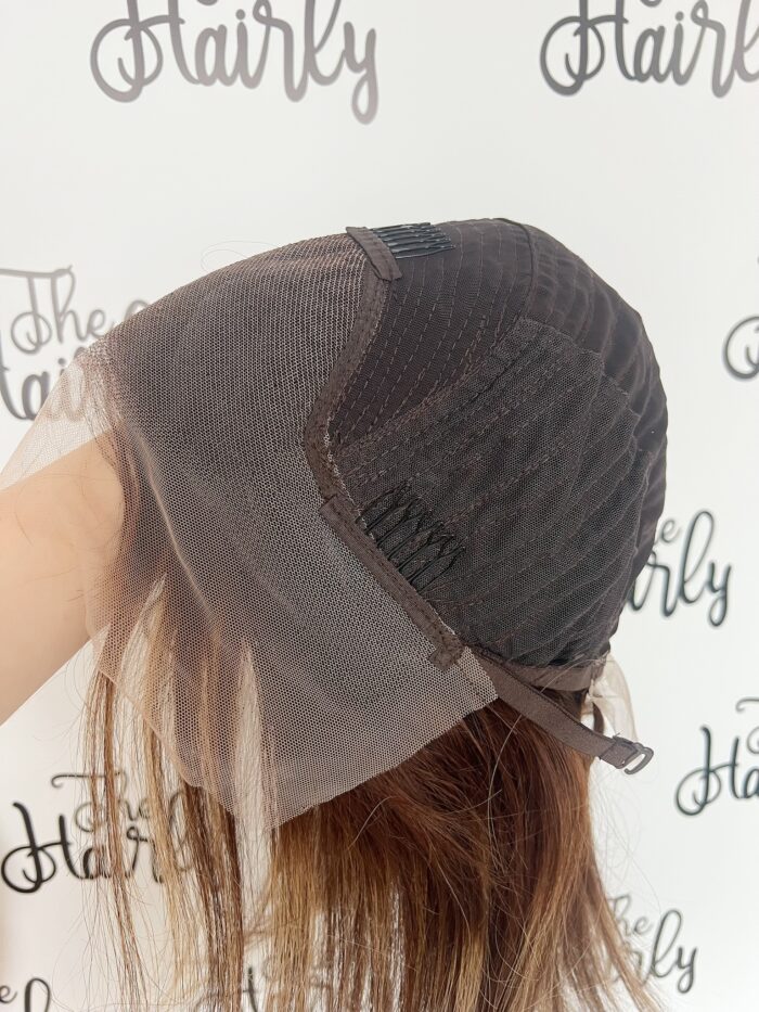 Peruka naturalna Janice front lace z włosów europejskich, długość 45cm, średni brąz z pasemkami - obrazek 7