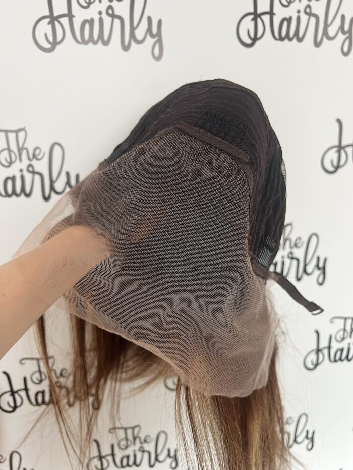 Peruka naturalna Janice front lace z włosów europejskich, długość 45cm, średni brąz z pasemkami - obrazek 6