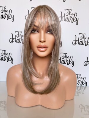 Tupet syntetyczny prosty z grzywką lace front mono top Bangs 16 - ręcznie szyty Cream Soda Blond