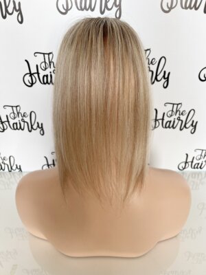 Tupet/topper damski naturalny clip-in 35cm baza 13x14cm kolor blond z pasemkami i odrostem - obrazek 4